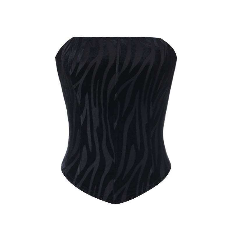 Zip-up print corset backless tube top