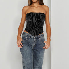 Zip-up print corset backless tube top