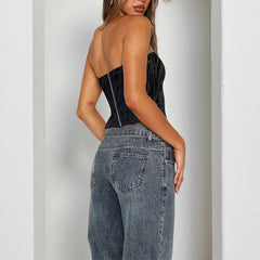Zip-up print corset backless tube top