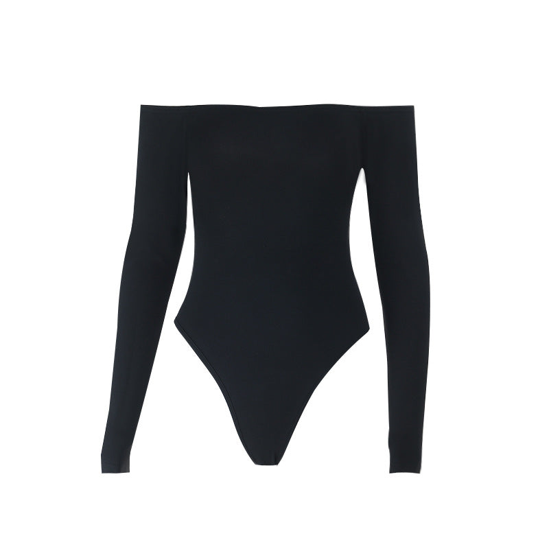 Off shoulder long sleeve hollow out solid bodysuit