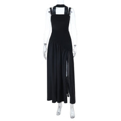 Square neck high slit ruched solid maxi dress
