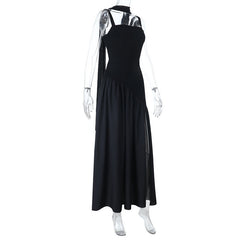 Square neck high slit ruched solid maxi dress