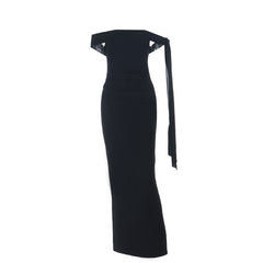 Off shoulder slit irregular solid maxi dress