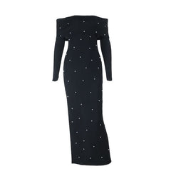 Long sleeve off shoulder slit backless maxi dress