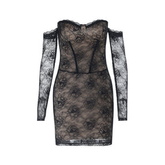Long sleeve lace off shoulder mini dress
