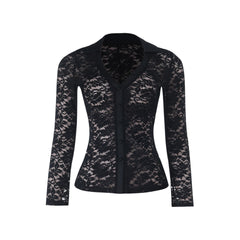 Lace long sleeve v neck button see through top