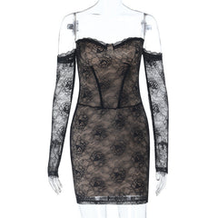 Long sleeve lace off shoulder mini dress