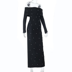 Long sleeve off shoulder slit backless maxi dress