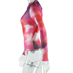 Long sleeve print irregular one shoulder top