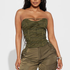 Self tie solid button backless crop top