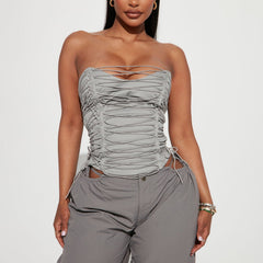 Self tie solid button backless crop top