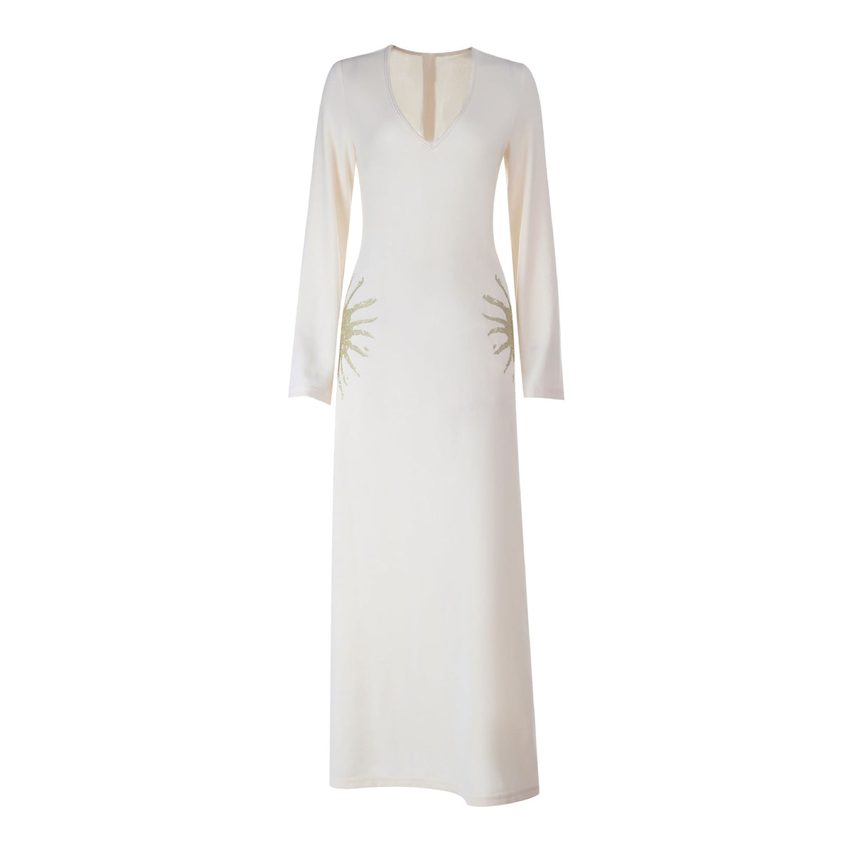 Long sleeve v neck zip-up self tie maxi dress