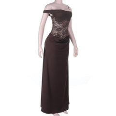 Irregular lace high slit backless cami maxi dress