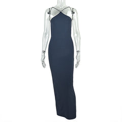 Slit backless solid cami maxi dress