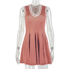 V neck sleeveless contrast mini dress