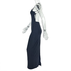 Slit backless solid cami maxi dress