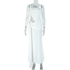 One shoulder irregular hollow out ruched cut out maxi dress