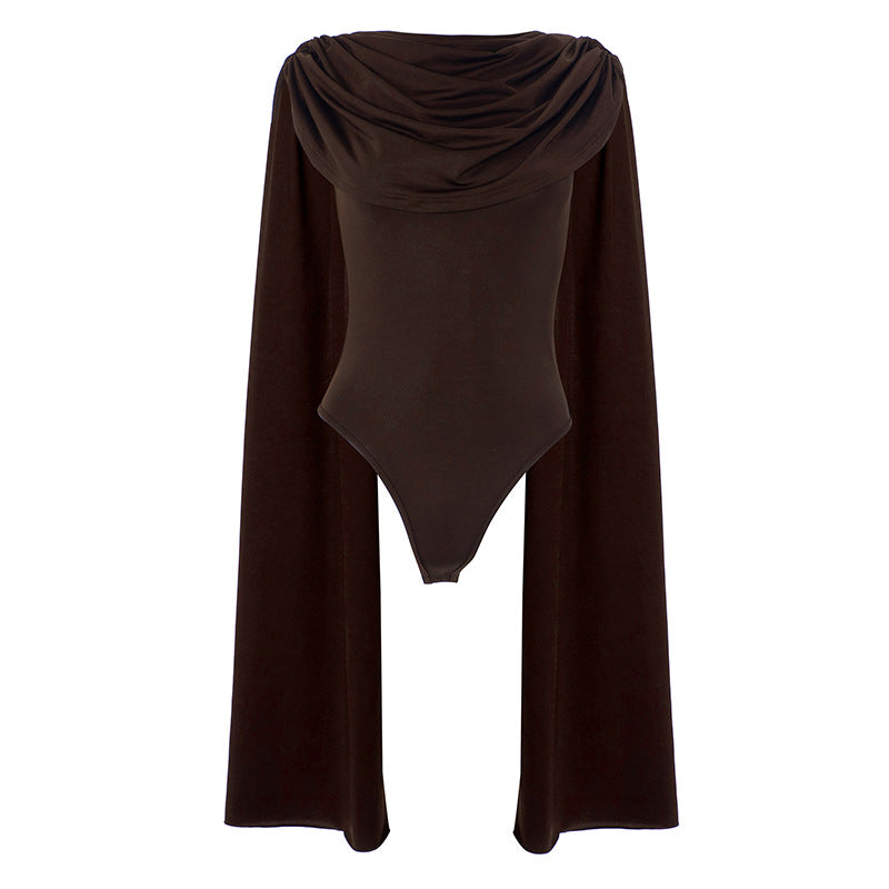 Cowl neck ruched solid bodysuit