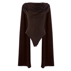 Cowl neck ruched solid bodysuit