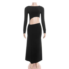 Long sleeve backless solid maxi dress