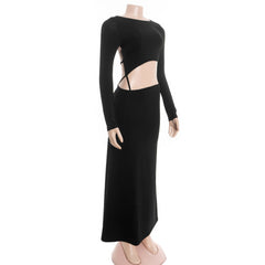 Long sleeve backless solid maxi dress