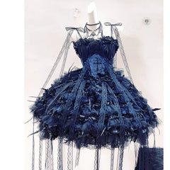 Flower applique feather velvet self tie mini dress