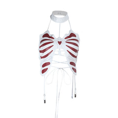 Halter lace up self tie backless butterfly pattern top