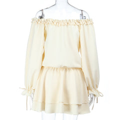 Long sleeve v neck drawstring mini dress