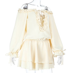 Long sleeve v neck drawstring mini dress