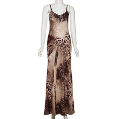 Leopard print v neck cami maxi dress