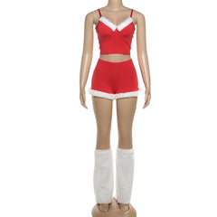 V neck fluffy leg warmer short pant set