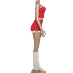 V neck fluffy leg warmer short pant set