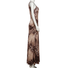 Leopard print v neck cami maxi dress