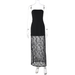 Lace backless tube maxi skirt set