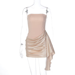 Satin ruched backless tube dress