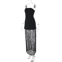 Lace backless tube maxi skirt set