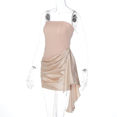 Satin ruched backless tube dress