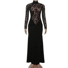 High neck long sleeve zip-up ruched maxi dress