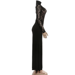 High neck long sleeve zip-up ruched maxi dress