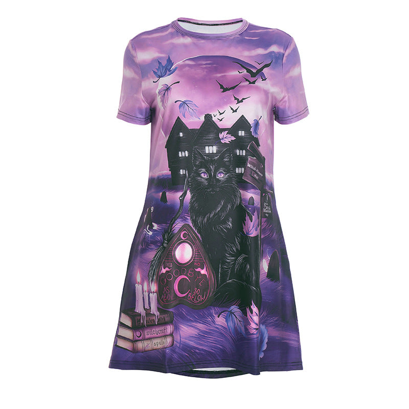 Short sleeve crewneck print contrast mini dress