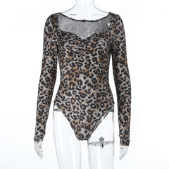 Leopard print long sleeve v neck button bodysuit
