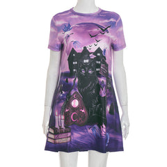 Short sleeve crewneck print contrast mini dress