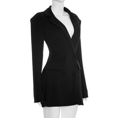 Long sleeve turnover collar solid mini dress