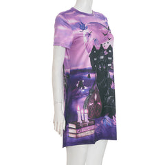 Short sleeve crewneck print contrast mini dress