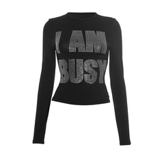 Beaded letter crewneck long sleeve top
