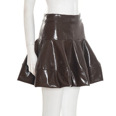 PU leather A line zip-up solid mini skirt