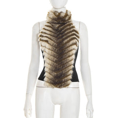 Halter fluffy contrast buckle backless top