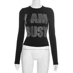 Beaded letter crewneck long sleeve top
