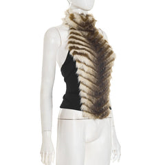 Halter fluffy contrast buckle backless top