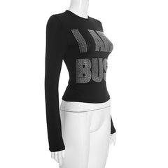 Beaded letter crewneck long sleeve top